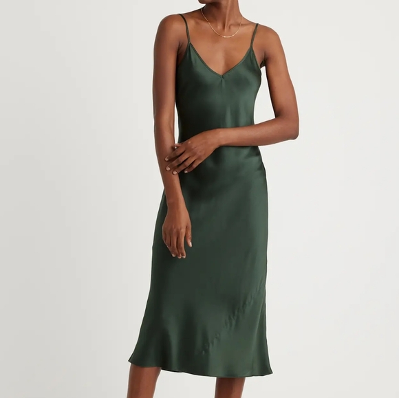 Quince 100% Silk Slip Dress. Deep Green. Medium. Washable. Perfect Condition. - Picture 11 of 16